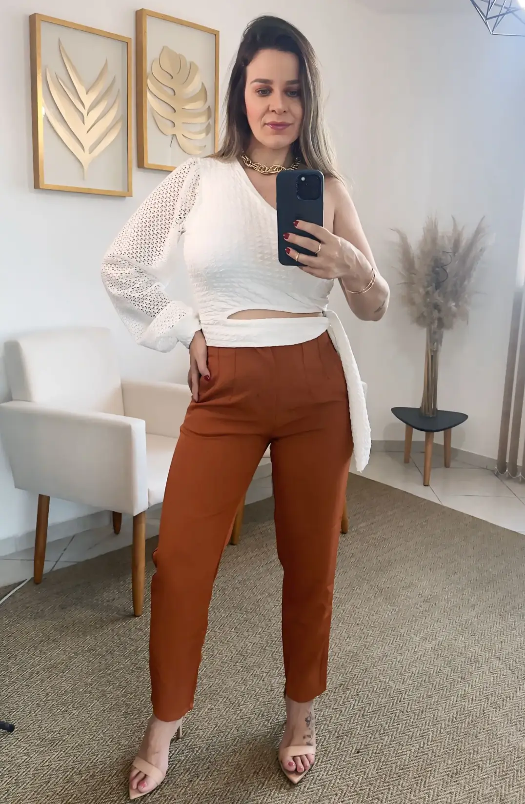 Cropped nula manga rendada Gabi